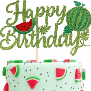 1 paquete de decoración de pastel de feliz cumpleaños con purpurina de sandía para cupcakes, baby shower, sandía, fruta, niños, fiesta de 1 paquete de decoración de pastel de feliz cumpleaños con purpurina de sandía para cupcakes, baby shower, sandía, fruta, niños, fiesta de