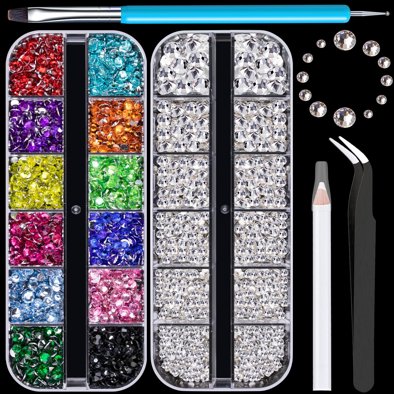 Diamantes de imitación para uñas, gema de manicura, piedras preciosas transparentes de vidrio transparente con parte trasera plana de 0.18 a 0.18