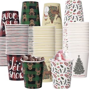 Zhehao 100 vasos de papel de Navidad desechables de 9 onzas, tazas de café de Navidad, tazas de chocolate de chocolate de Navidad, copos de nieve, Zhehao 100 vasos de papel de Navidad desechables de 9 onzas, tazas de café de Navidad, tazas de chocolate de chocolate de Navidad, copos de nieve,