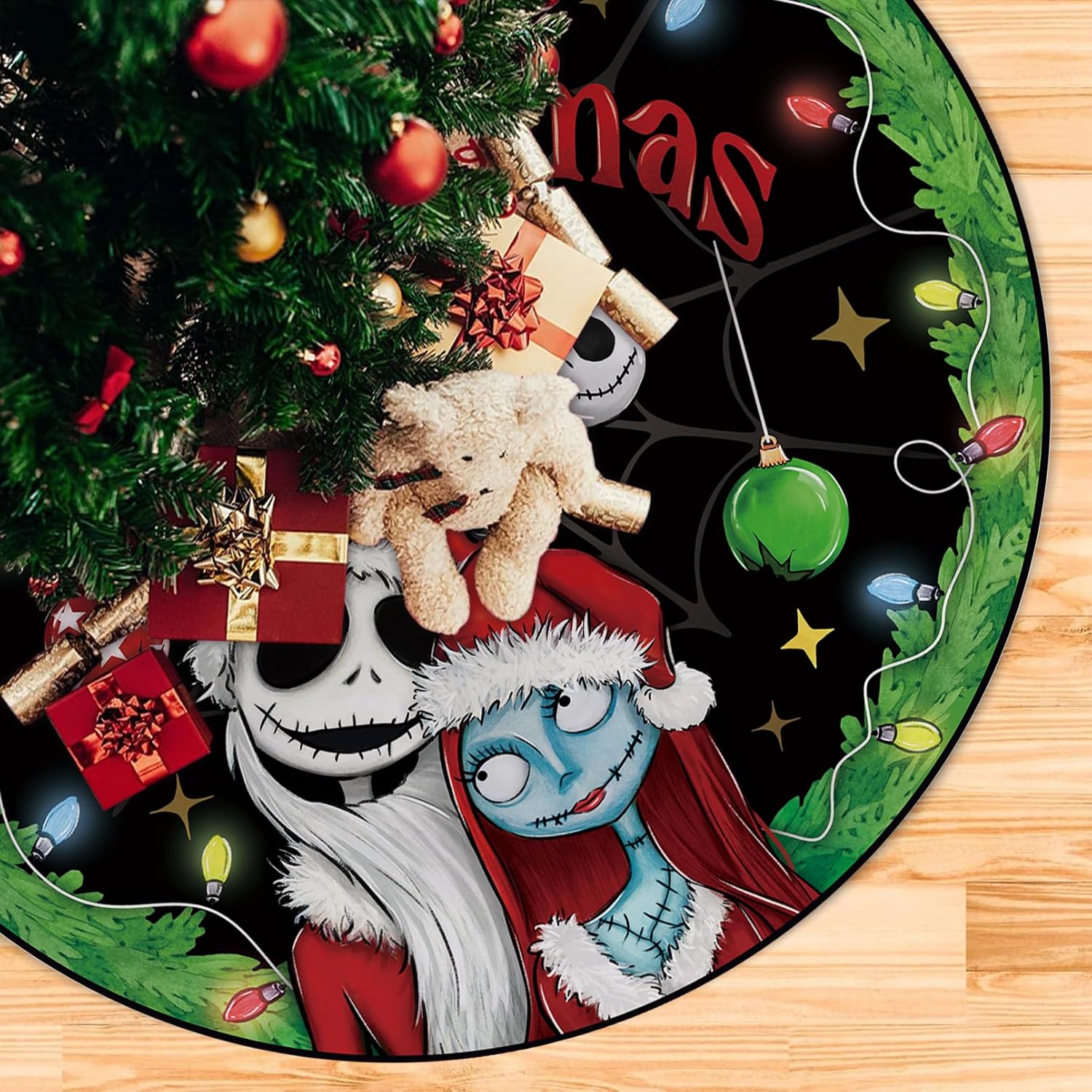 Feliz Noche de Navidad. Mare Be Fore. Falda de árbol de Navidad de 72 pulgadas con cordones Jack Skellington y Sally – Falda de árbol artificial