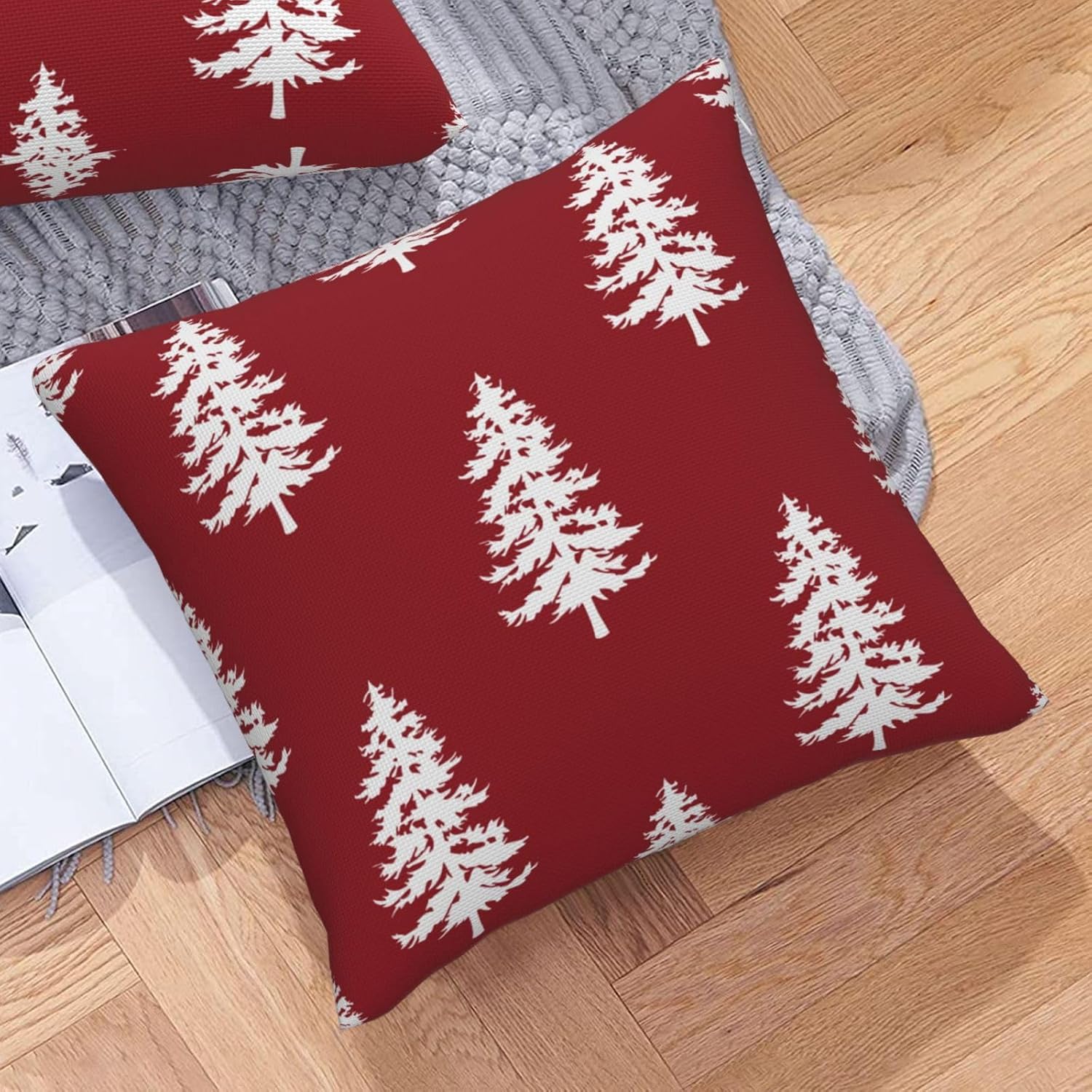 Juego de 2 fundas de almohada rojas de Navidad de 18 x 18 pulgadas, con estampado de árbol de Navidad, fundas decorativas de invierno, vacaciones,