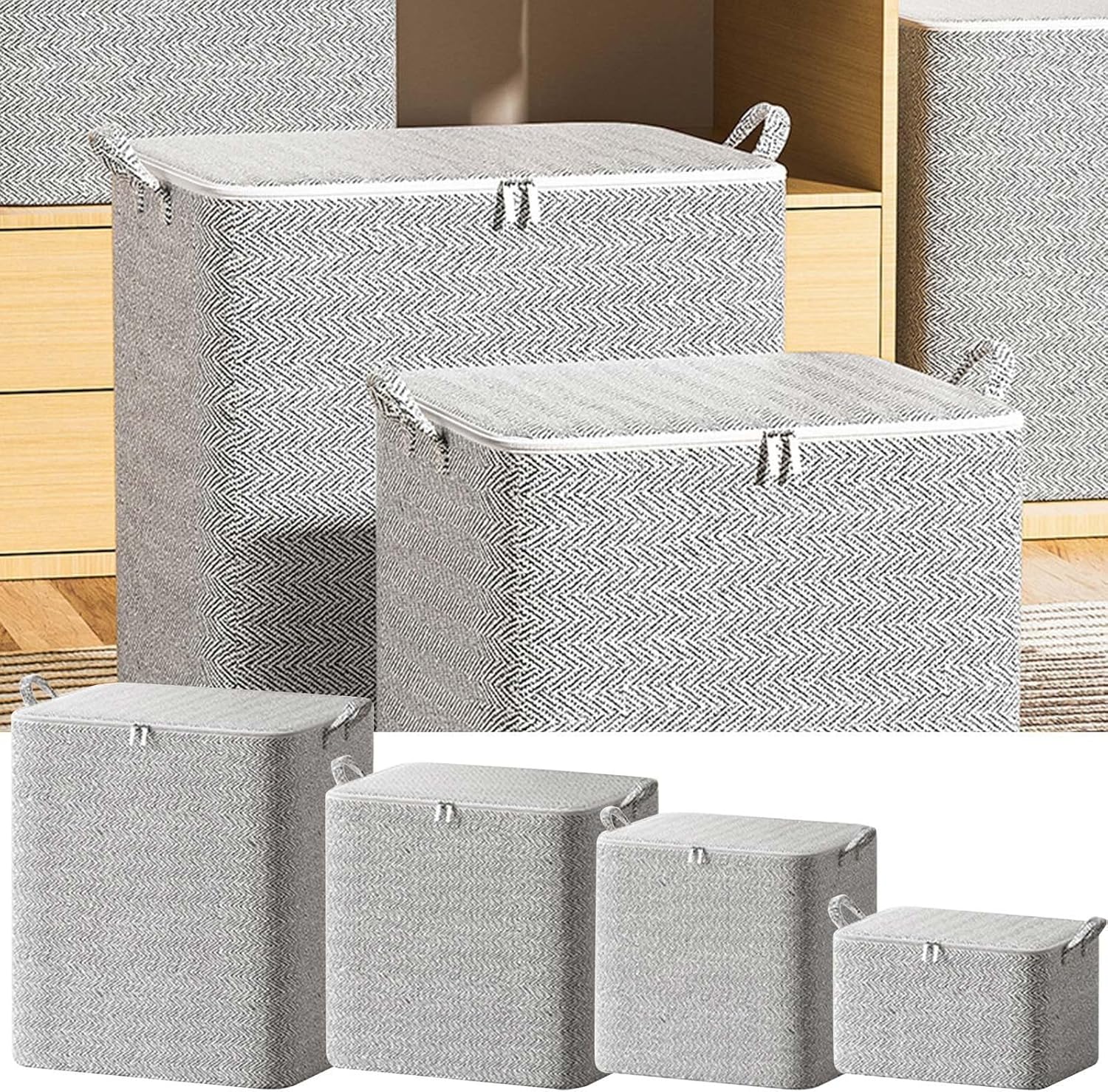 Bolsas de almacenamiento plegables portátiles, Bolsa de almacenamiento con cremallera no tejida para el hogar, Contenedores de almacenamiento de