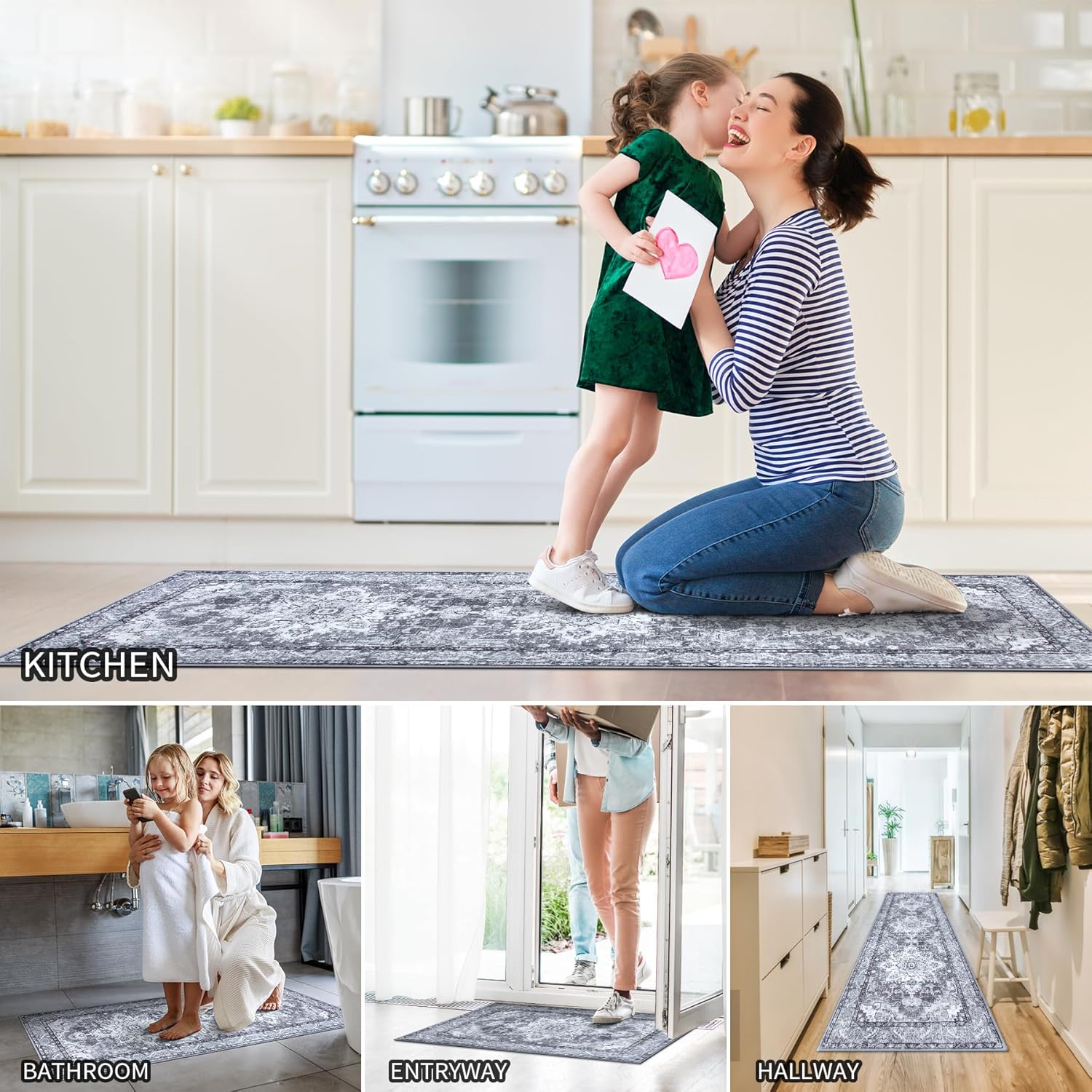 Juego de 3 alfombras de cocina antideslizantes lavables para el suelo, juego de 3 alfombras de cocina súper suaves para cocina, lavandería, entrada,