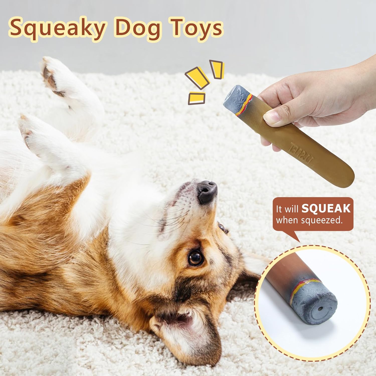 LLSPET Juguetes chirriantes de cigarros, juguetes interactivos de látex para perros, divertidos juguetes para masticar cigarros, para dentición de