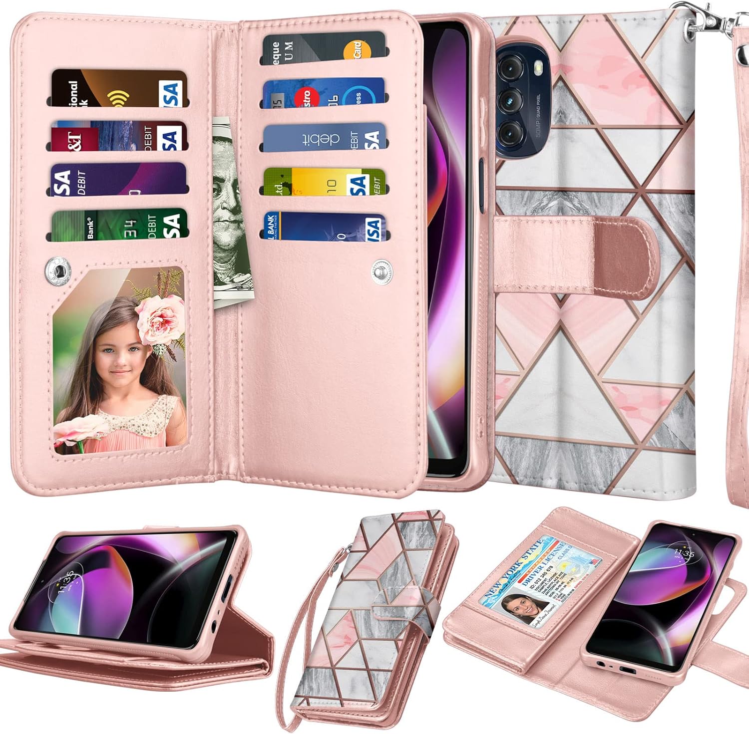 NJJEX Funda tipo cartera para Motorola Moto G 5G 2022, para Moto G 5G 2022, 9 ranuras para tarjetas Funda de piel sintética para tarjetas de crédito