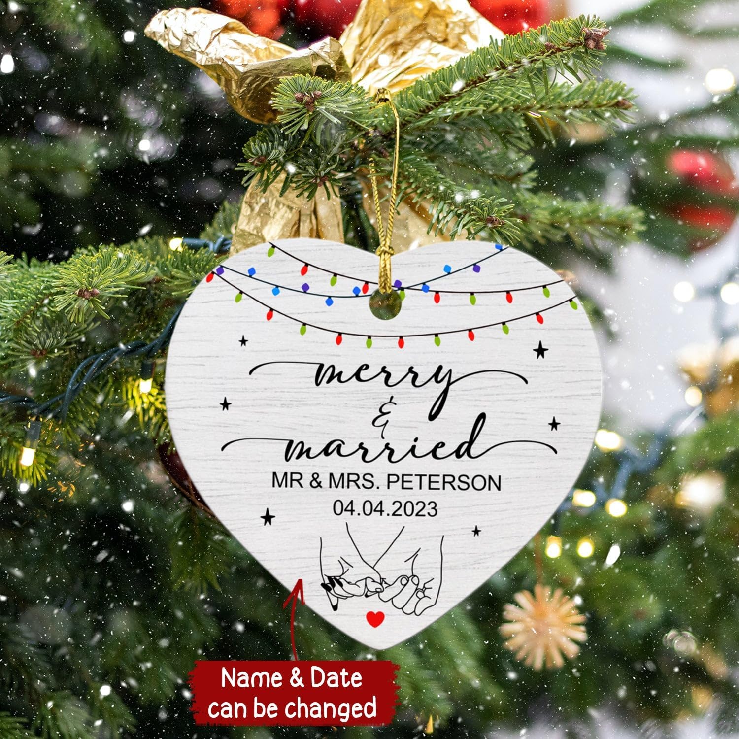 Adorno de Navidad personalizado recién casado 2024, adorno de feliz y casado para pareja de recién casados, adorno de regalo personalizado para