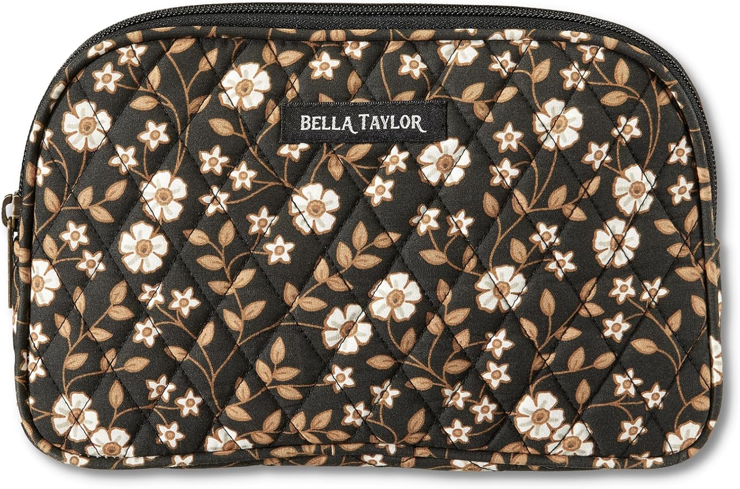 Bella Taylor Bolsa de maquillaje de algodón acolchada grande para mujeres, bolsa de cosméticos de viaje, Vintage Vine Midnight