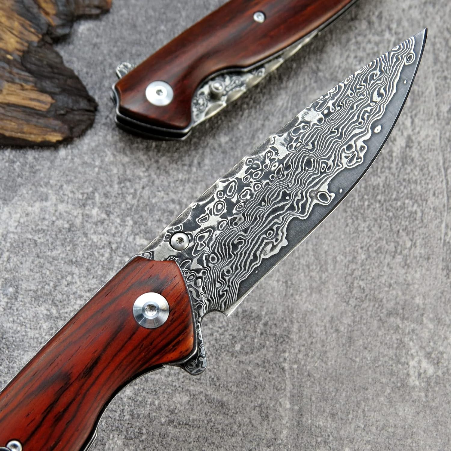 Sitivien ST240 EDC Cuchillo plegable de acero Damasco con mango Dalbergia, bloqueo de hoja de núcleo VG10 y clip para cinturón, cuchillo de