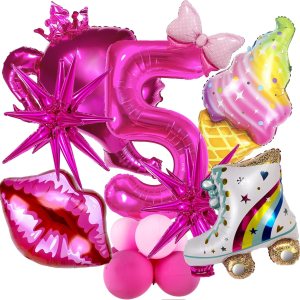 Juego de 20 globos de Mylar de color rosa intenso para decoración de cumpleaños de niña de 5 años Juego de 20 globos de Mylar de color rosa intenso para decoración de cumpleaños de niña de 5 años