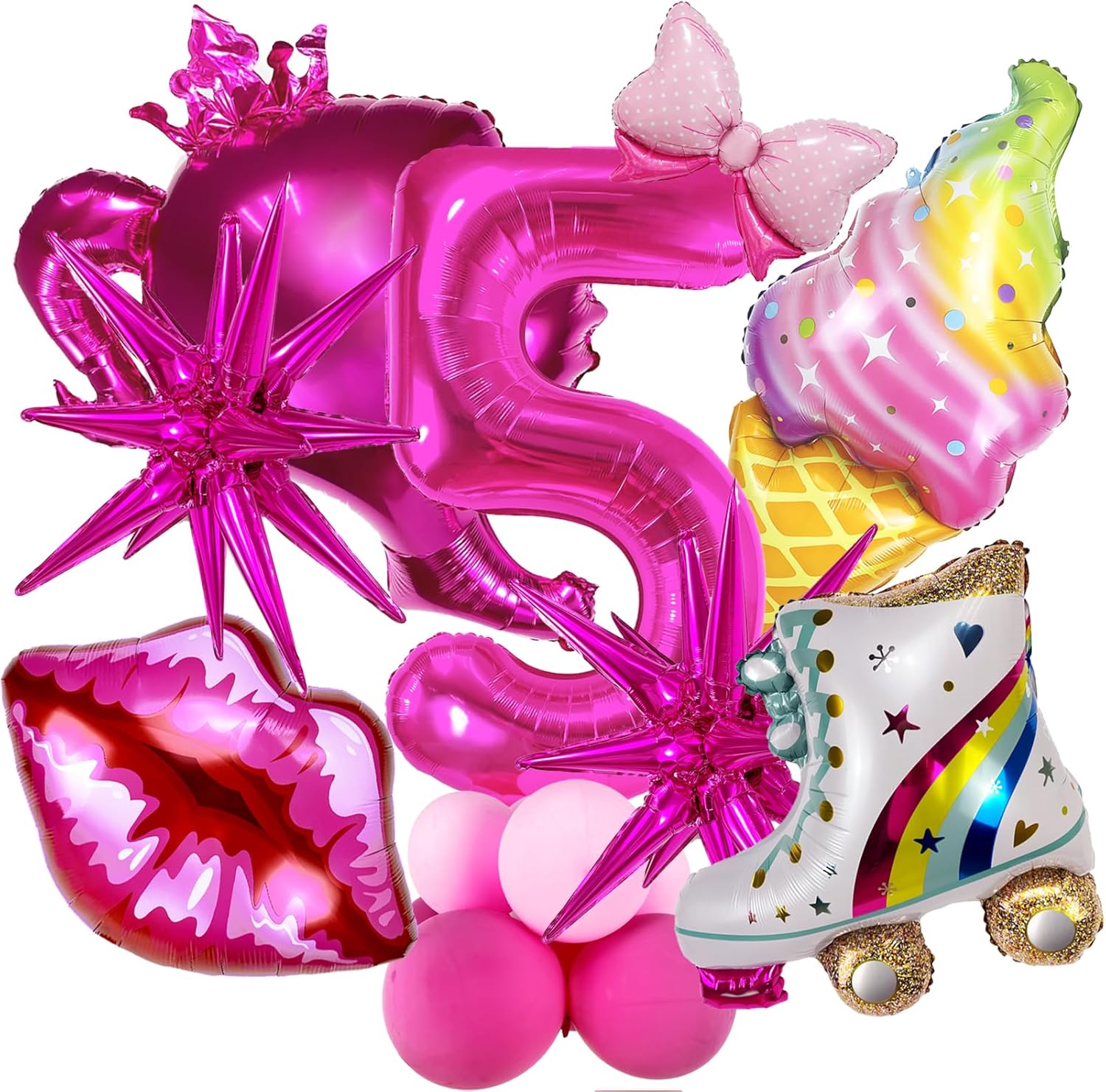 Juego de 20 globos de Mylar de color rosa intenso para decoración de cumpleaños de niña de 5 años