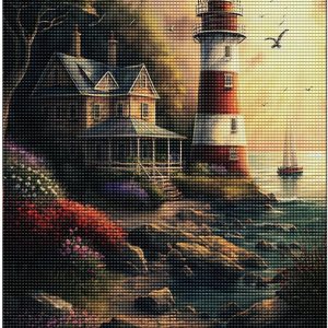 Juego de pintura de diamantes, pintura de una pequeña casa de madera, juego de arte Lighthousediamond, punto de cruz, bordado brillante de diamante, Juego de pintura de diamantes, pintura de una pequeña casa de madera, juego de arte Lighthousediamond, punto de cruz, bordado brillante de diamante,