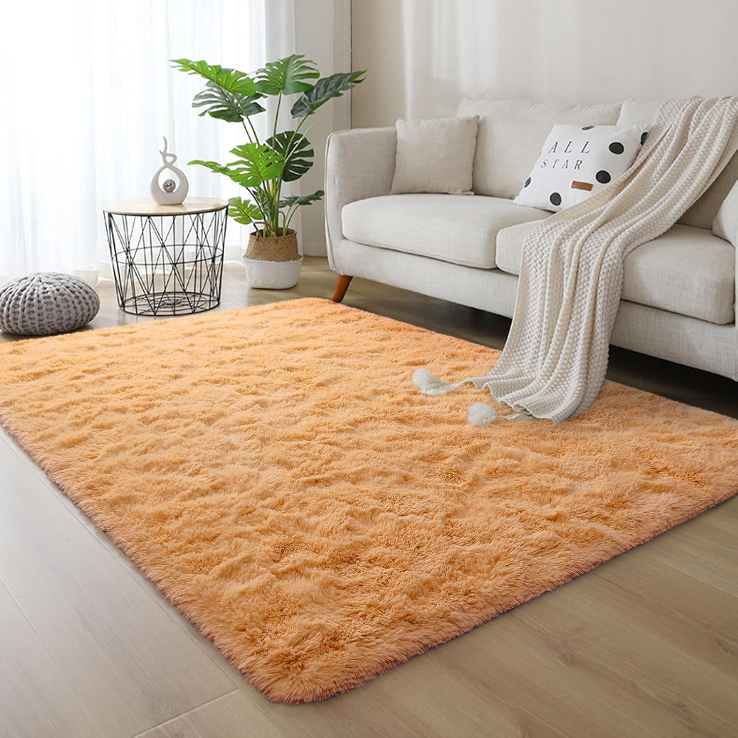 DweIke – Alfombras de área peludas supersuaves y mullidas de 6 x 9 pies, color naranja claro, para sala de estar, dormitorio, habitación de niñas y