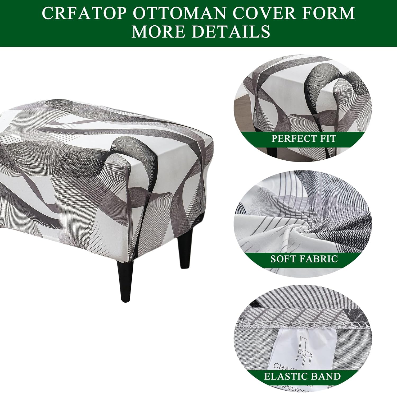 CRFATOP Funda otomana elástica para taburete otomano, fundas protectoras para reposapiés con parte inferior elástica, XL, 12