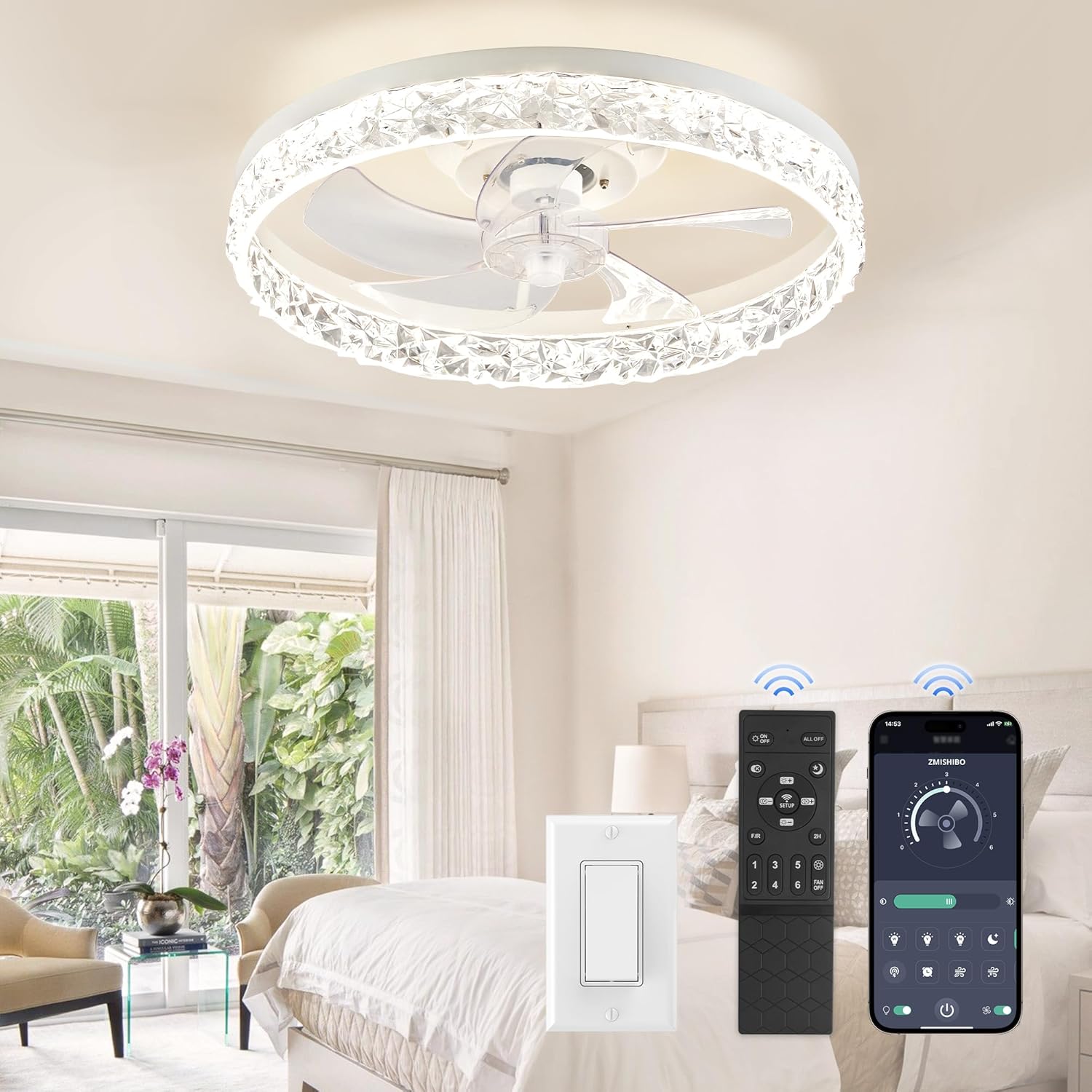 ZMISHIBO Ventiladores de techo de 19.7 pulgadas con luces, ventilador de techo de perfil bajo y control remoto, ventiladores de techo sin aspas, luz
