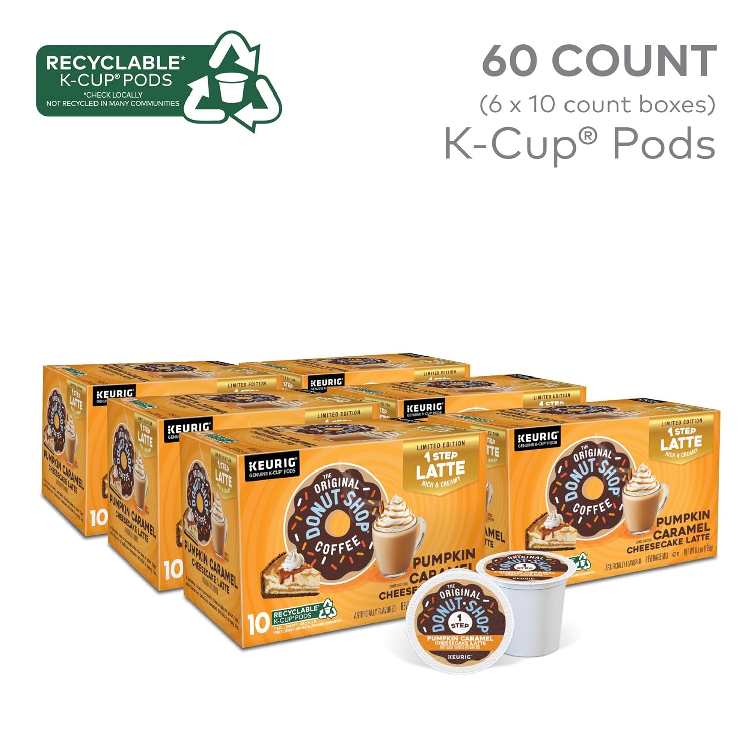 The Original Donut Shop – Cápsulas Keurig Single Serve K-Cup con leche y caramelo de calabaza, 60 unidades