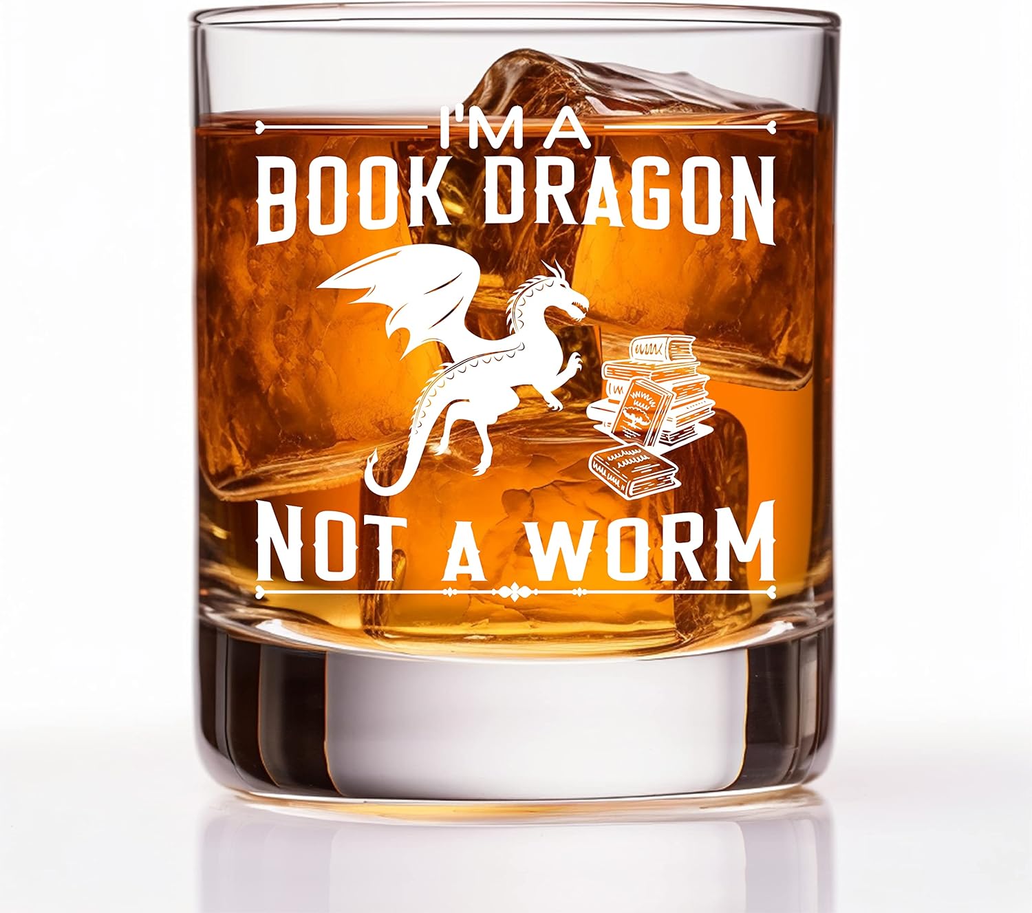 RZHV Vaso de whisky con texto en inglés “I’m A Book Dragon Not A Worm”, divertido regalo de cumpleaños para hombres, marido, papá, tío, abuelo,