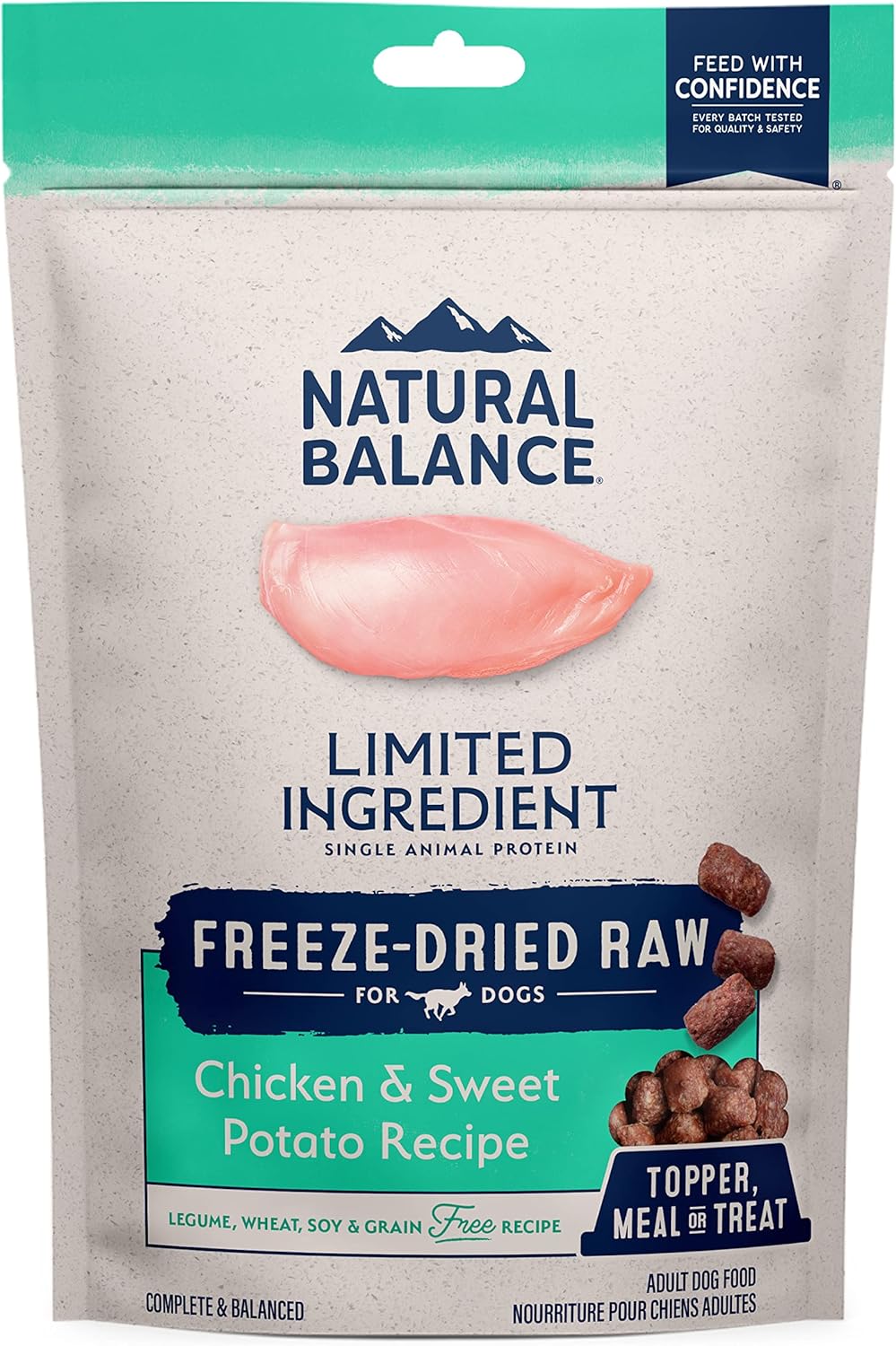 Natural Balance Alimento crudo liofilizado para perros, fórmula para adultos de ingredientes limitados sin granos, ideal como aderezo, golosina o