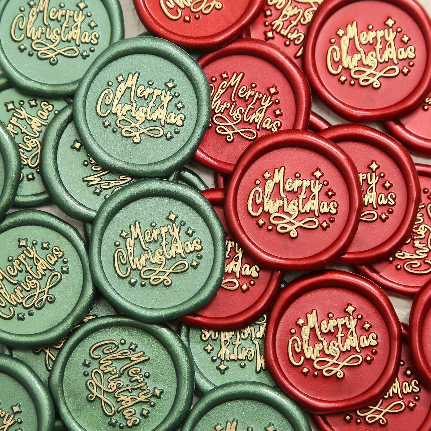 UNIQOOO Calcomanías de sello de cera de Navidad, color rojo y verde con oro, 50 calcomanías autoadhesivas, perfectas para Navidad, invierno, San