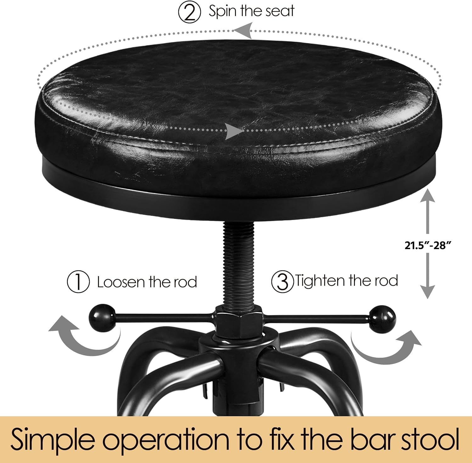 Yaheetech Taburetes de bar industriales, taburete de bar vintage de altura de mostrador con asiento redondo de piel sintética, taburete de cocina