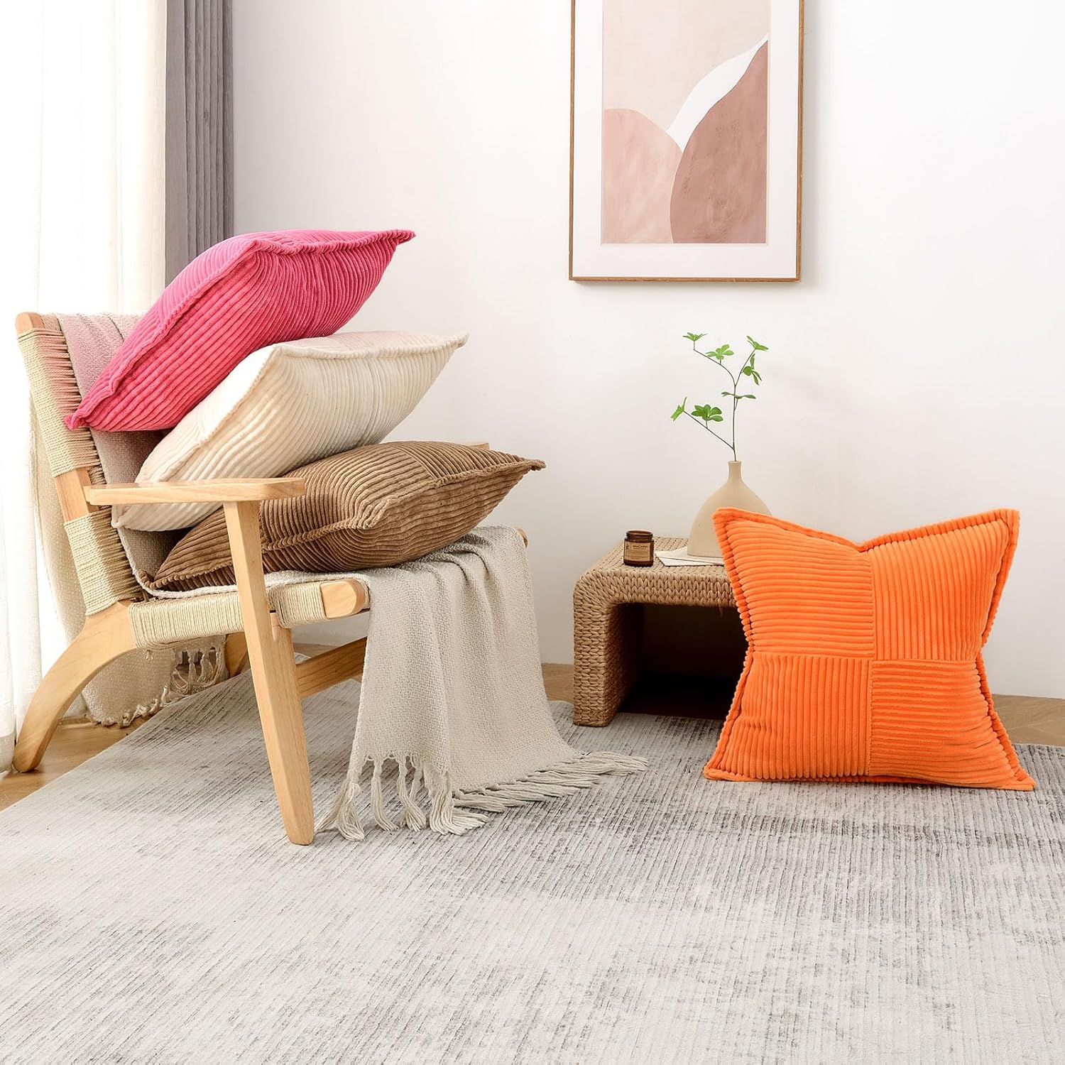 Juego de 2 fundas de almohada decorativas color turquesa de 24 x 24 pulgadas, fundas de cojín de pana suave y sólida, fundas de almohada cuadradas