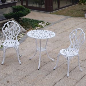 KAI LI Juego de 3 piezas de muebles de patio de aluminio fundido para patio, jardín al aire libre, mesas y sillas a prueba de óxido, juego de bisrto KAI LI Juego de 3 piezas de muebles de patio de aluminio fundido para patio, jardín al aire libre, mesas y sillas a prueba de óxido, juego de bisrto