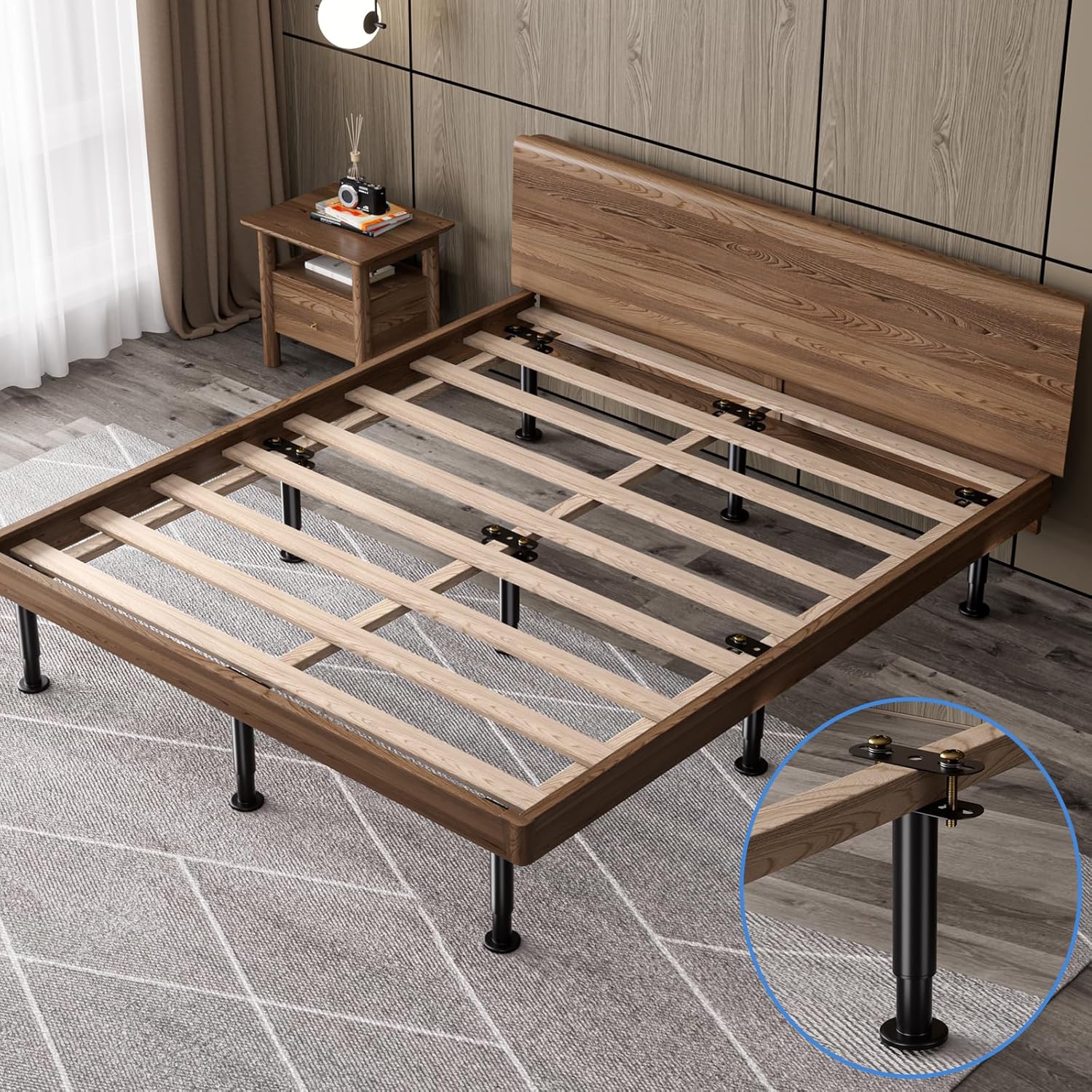 O.HSNYIU Soporte mejorado para patas de cama, 4 patas de soporte de marco de cama de metal ajustables, reemplazo de patas de cama ajustables de 5.9
