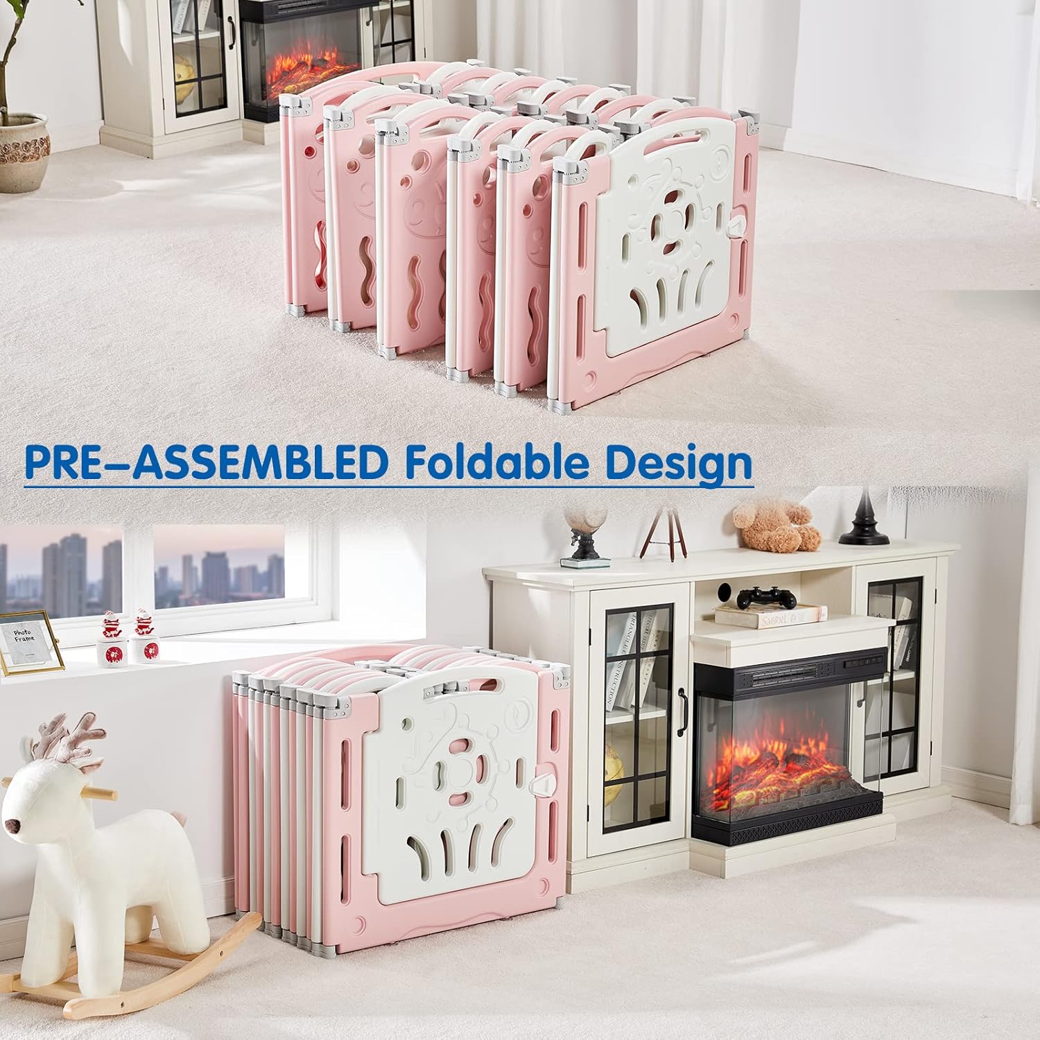 Albott Corralito para bebés, valla plegable mejorada de 22 paneles con panel de juego y puerta de seguridad, forma ajustable, patios portátiles para