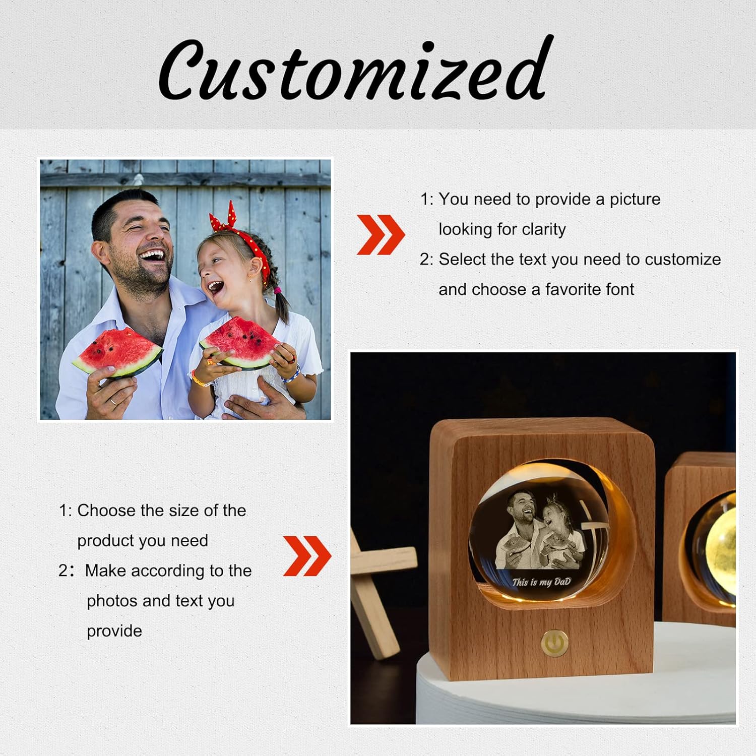 DEZUNTU Foto personalizada de bola de cristal 3D, imagen grabada en 3D personalizada en vidrio, regalo de recuerdo conmemorativo para cumpleaños del