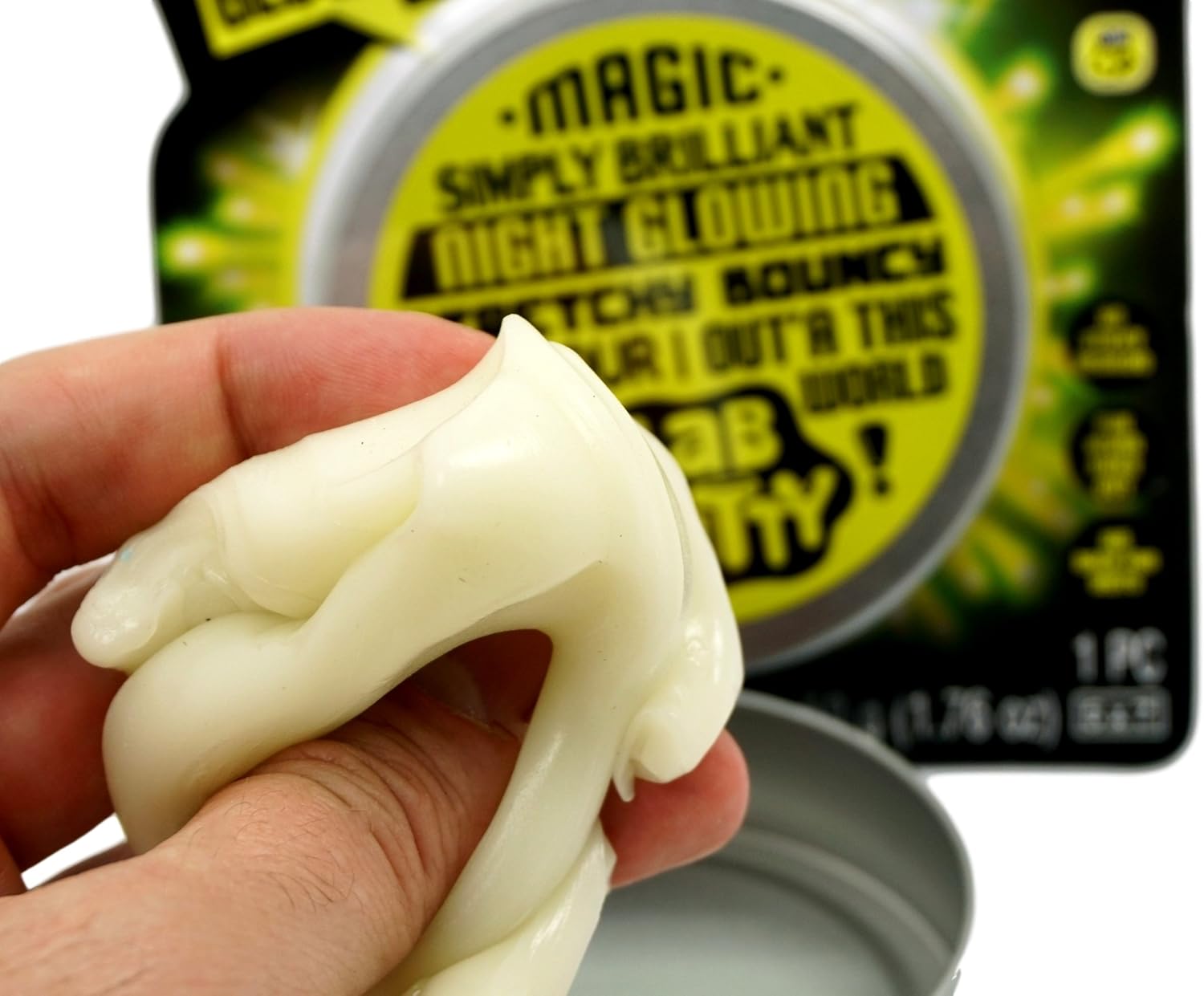 JA-RU Masilla de laboratorio mágica que brilla en la oscuridad con contenedor de lata (3 juguetes) Squishy Crazy Slime Party Favores para niños.