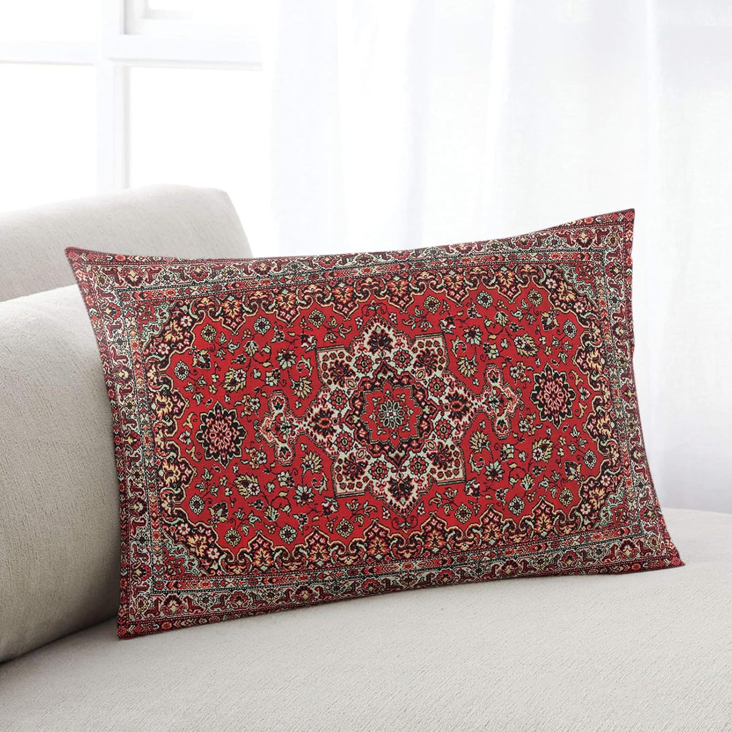 Fundas de almohada decorativas bohemias rojas persas, fundas de cojín suaves y acogedoras para sofá, automóvil, dormitorio, rectangular, 16 x 24