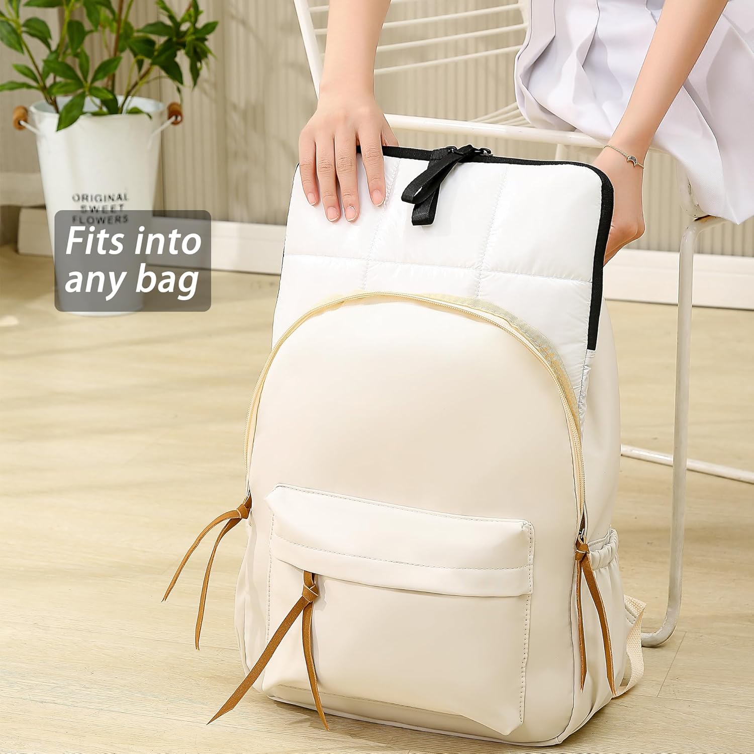 Funda para laptop de 15 a 16 pulgadas, color blanco, bolsa de transporte impermeable para mujer, funda mullida para computadora de 15.6 HP,