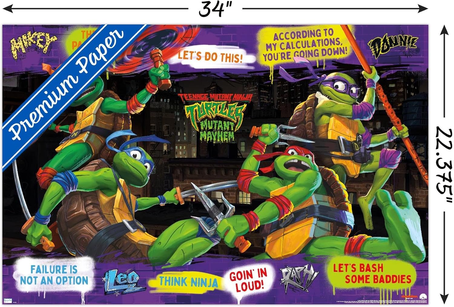 Trends International Teenage Mutant Ninja Turtles Mutant Mayhem – Póster de pared con frases, 22.37 x 34.00 pulgadas, versión premium sin marco