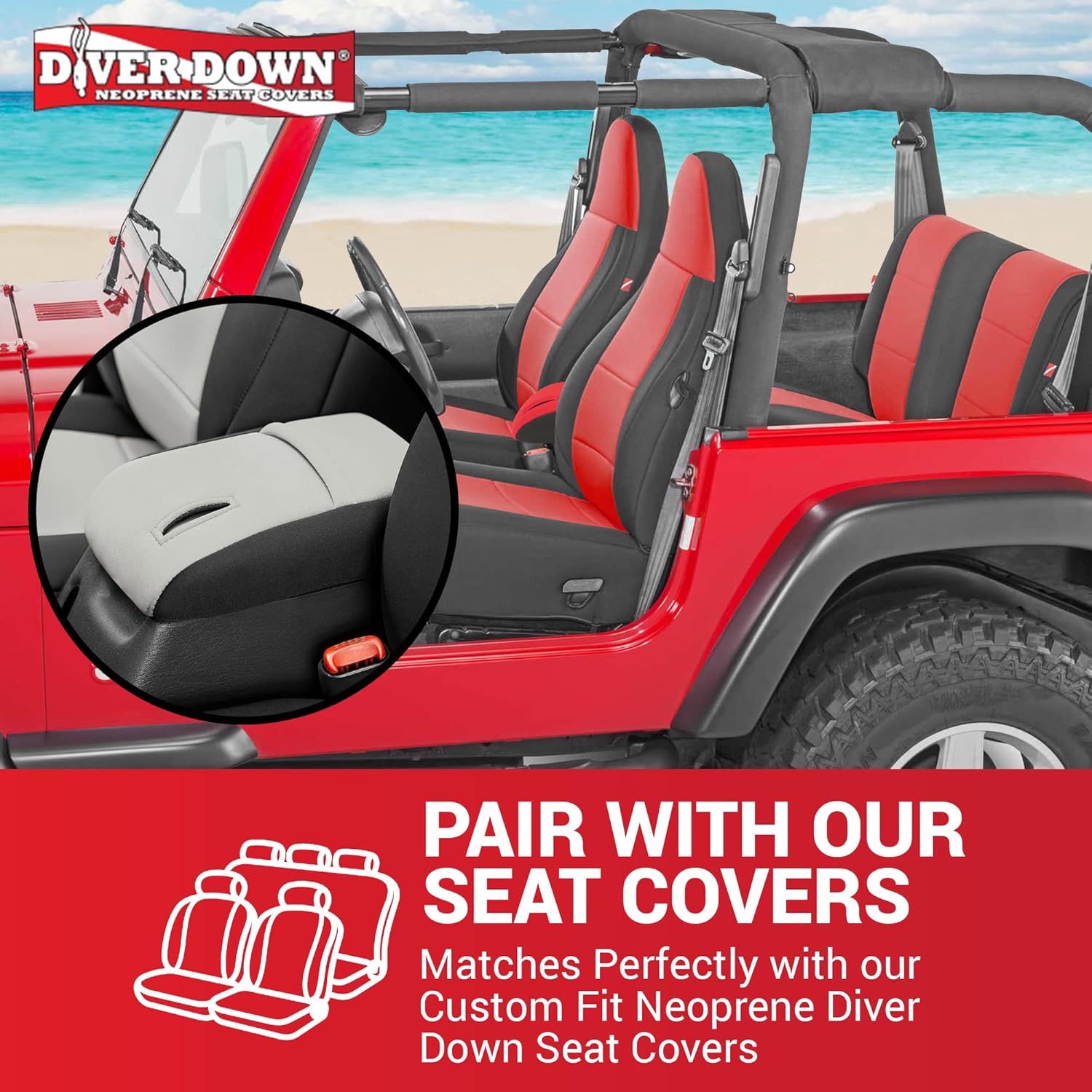 Diver Down Funda de neopreno para consola central  Se adapta a Jeep 1997-2006 TJ Wrangler  Funda acolchada para reposabrazos  No te quema el codo