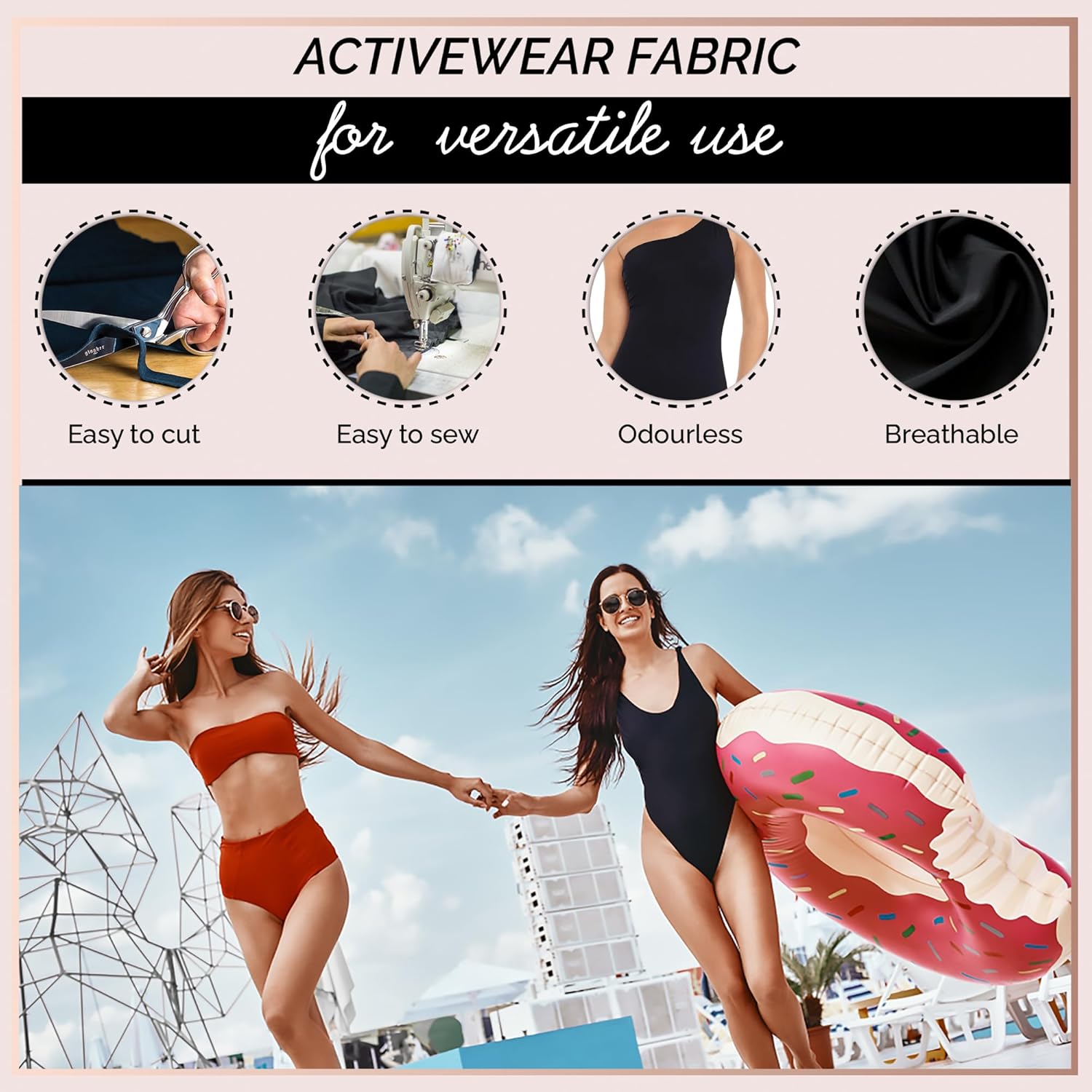 Tela de nailon y elastano  80% nailon, 20% elastano  Ropa de baño, tela deportiva  Elástico en 4 direcciones  Deportes, Danza, Yoga (Lila, 2 yardas)