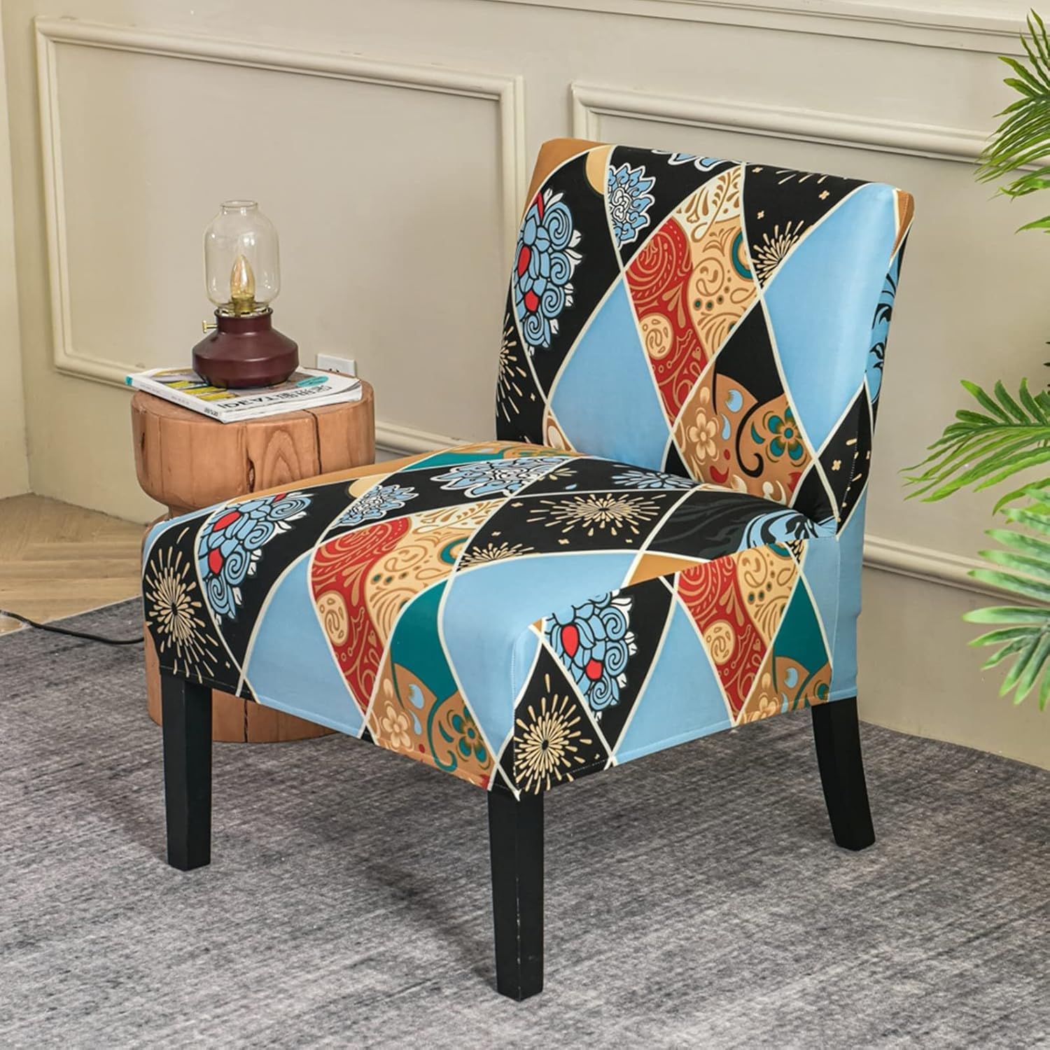 GOSTADY Funda elástica para silla sin brazos, lavable, funda protectora de muebles para silla sin brazos estampada extraíble para sala de estar,