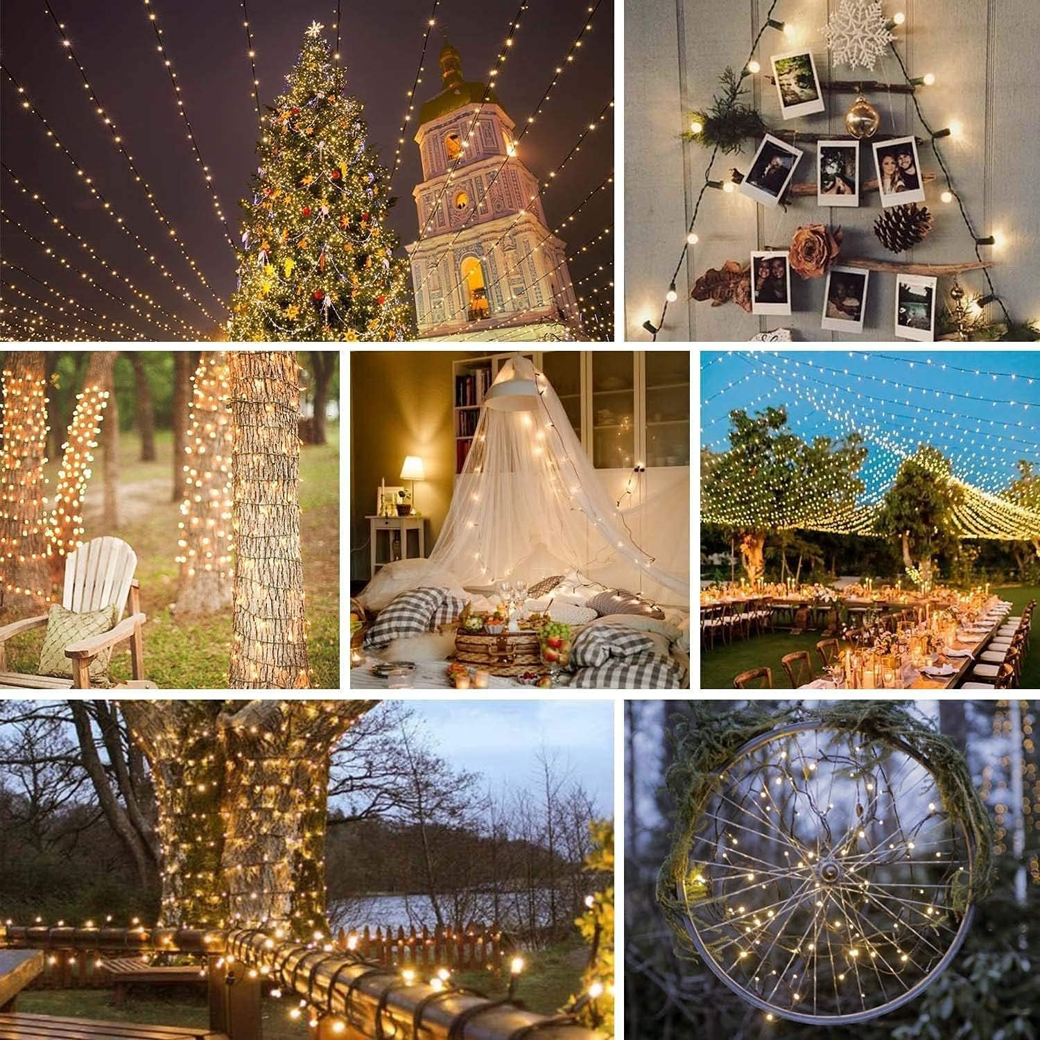 Guirnalda de 100 luces LED de Navidad de 33 pies para interiores y exteriores, función de memoria y temporizador y 8 modos, certificado UL,