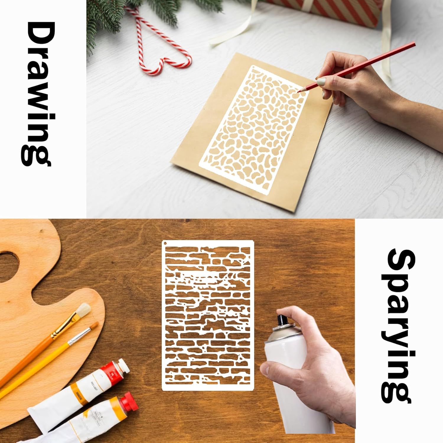 8 plantillas para manualidades, plantillas de pared de panal de abeja, plantillas geométricas de grietas de mármol, plantillas de textura de arte
