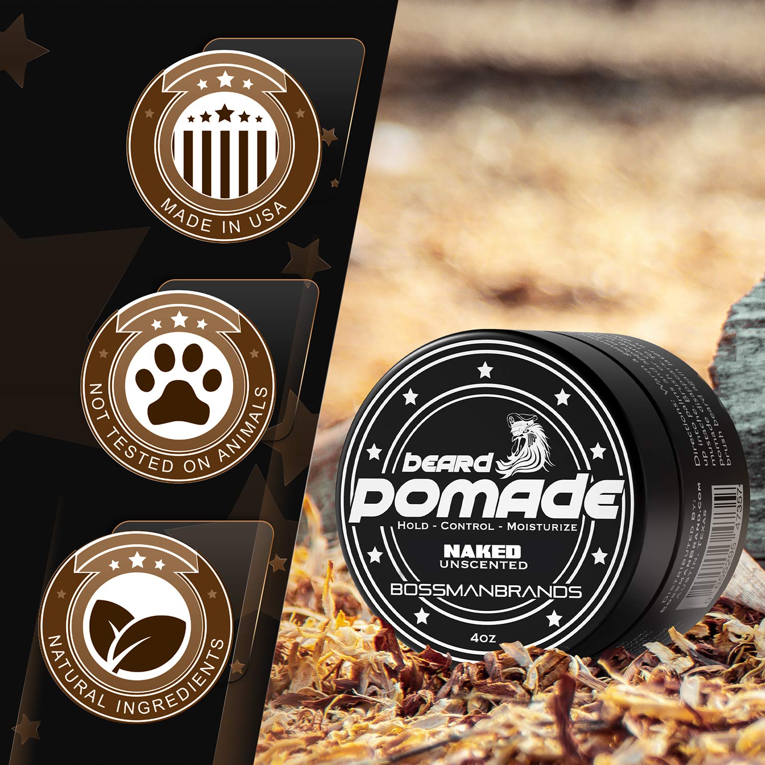 Bossman Pomada para cabello y barba para hombres, hidratante con sujeción y control medio, pomada para peinar el cabello para hombre, fabricada en