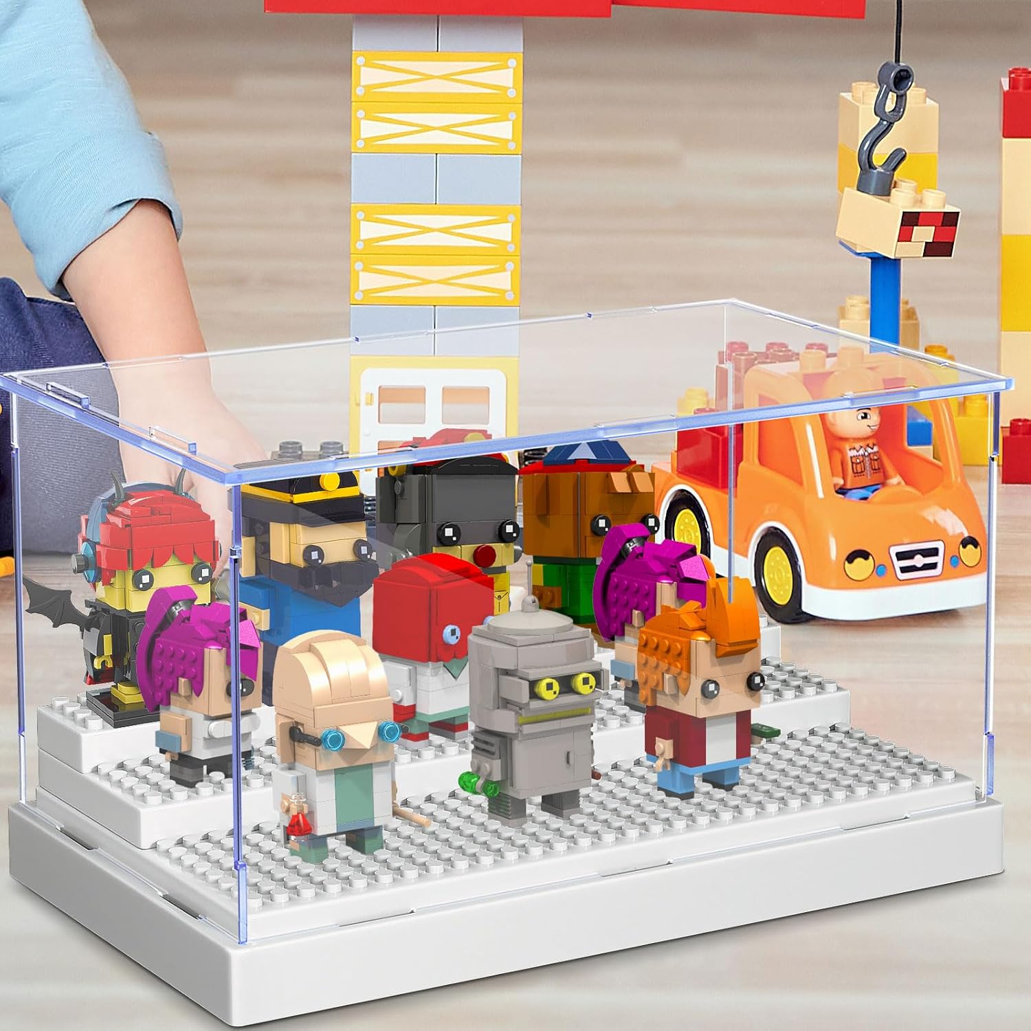 KKU Vitrina para bloques de figuras de acción de minifiguras, caja de exhibición de minifiguras acrílicas, caja de almacenamiento con 3 escalones