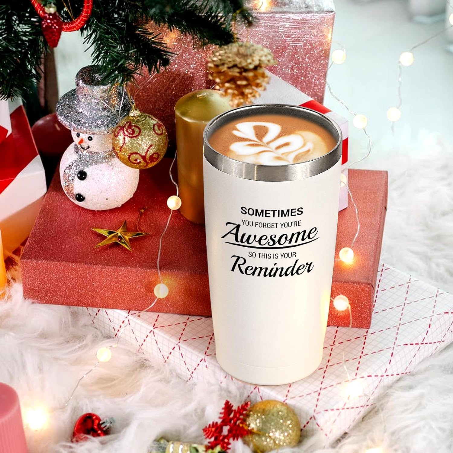 Qtencas 4 piezas de regalos de agradecimiento, vaso de viaje de acero inoxidable con llavero, regalos de Navidad inspiradores de agradecimiento para