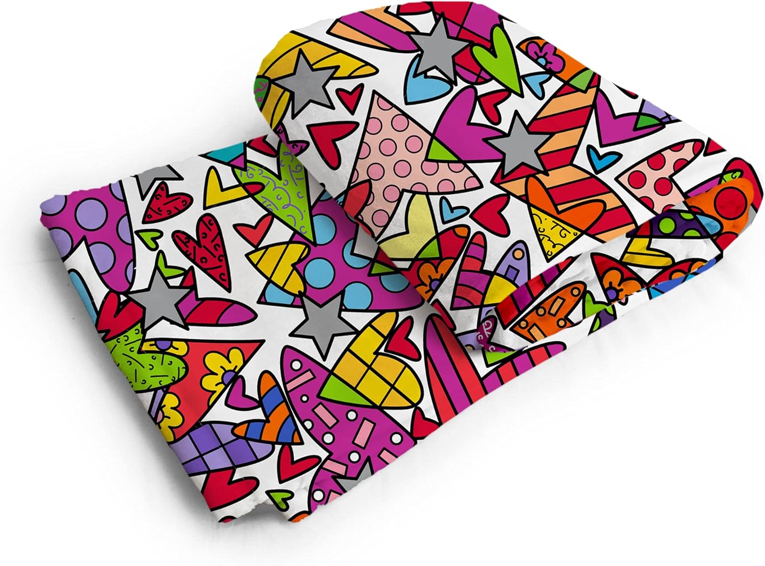 BRITTO Romero Luxe Manta y manta (Nube Nueve) Corazones Coloridos Patrón, 60 x 80 in..