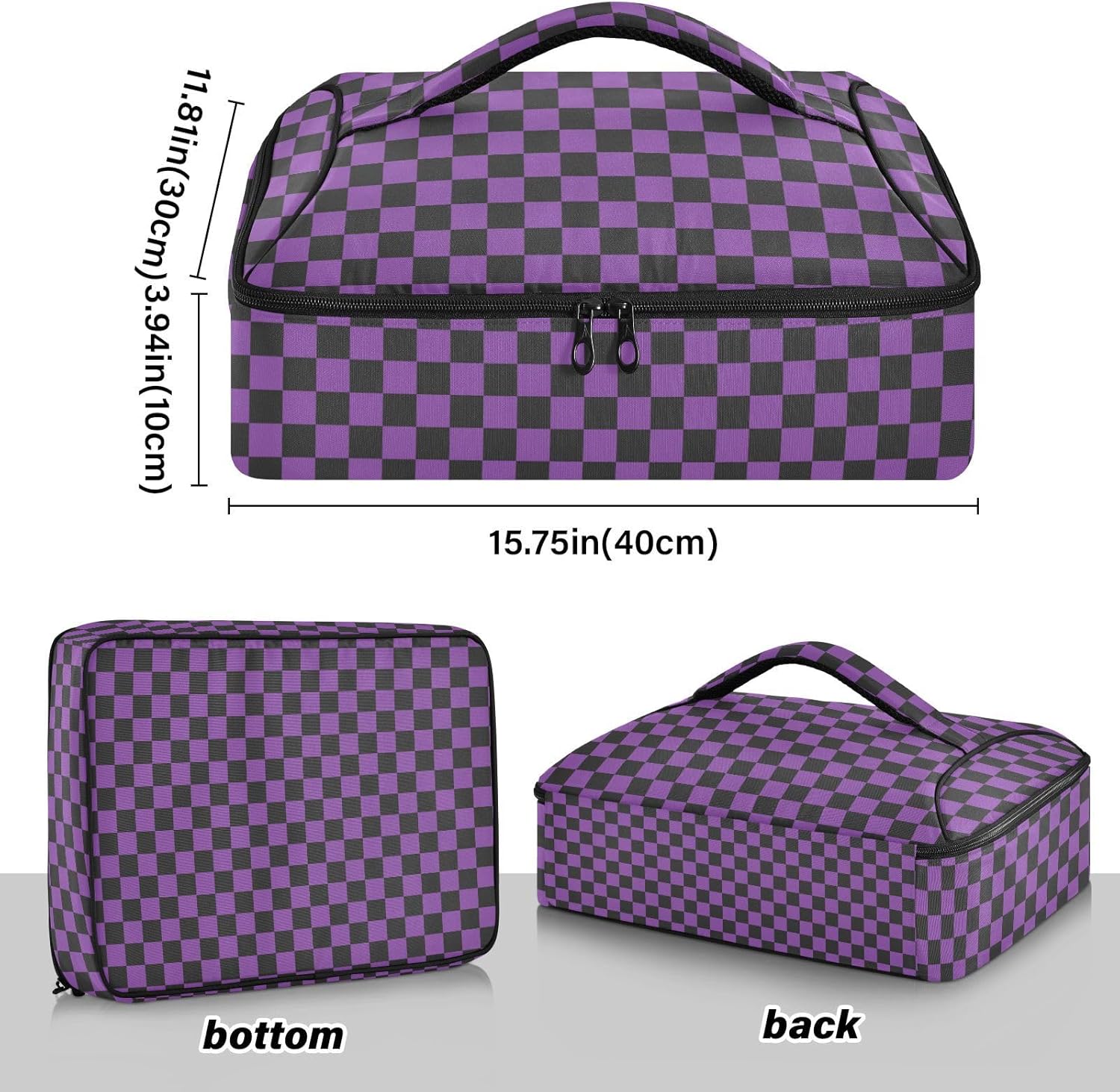 Kcldeci Bolsa aislante para cazuela de ajedrez, color negro y morado, para alimentos calientes o fríos, bolsa térmica para picnic, cocinas, beac