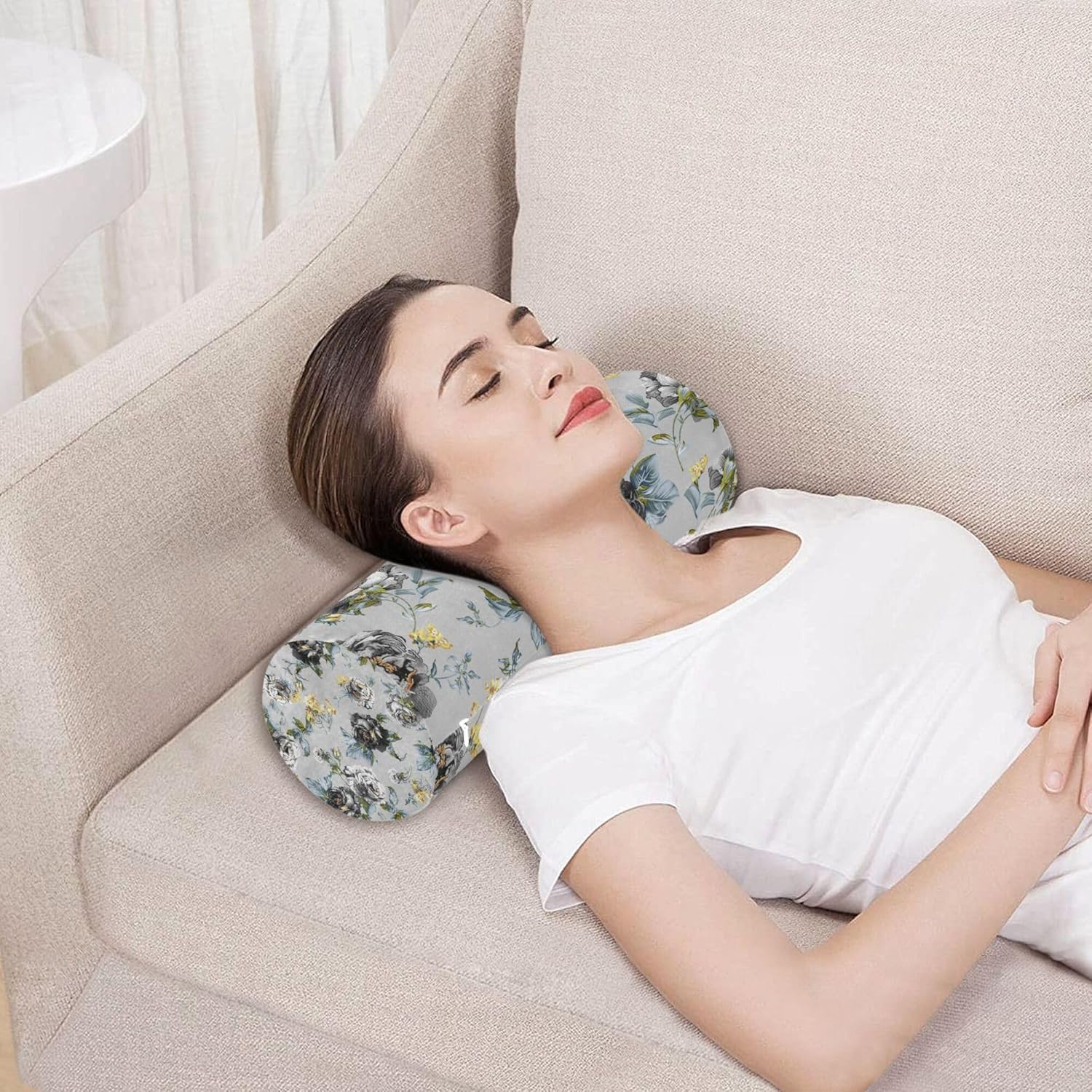 JUNZAN Almohada de cojín de flor de color de agua para piernas Fundas de almohada para dormir Cuello Roll Almohada Cama Cilindros de espuma Soporte