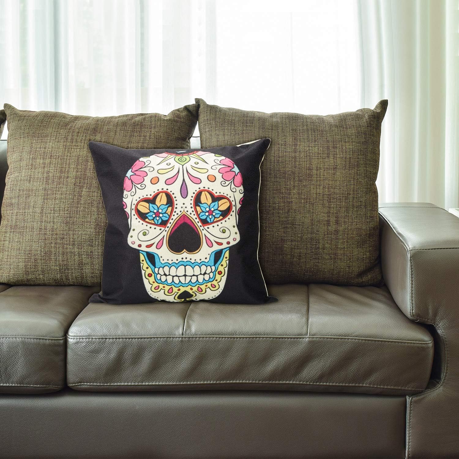 4 fundas de almohada decorativas de Halloween, fundas de almohada cuadradas de lino para el Día de los Muertos, fundas de almohada cuadradas de lino