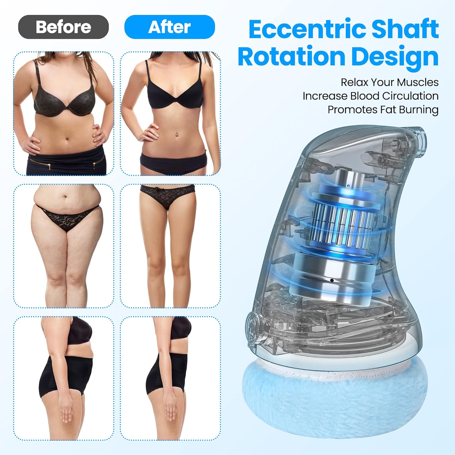 WLCMRD Máquina para esculpir el cuerpo, masajeador eléctrico de celulitis con 6 almohadillas lavables, masajeador para esculpir el cuerpo, piernas y