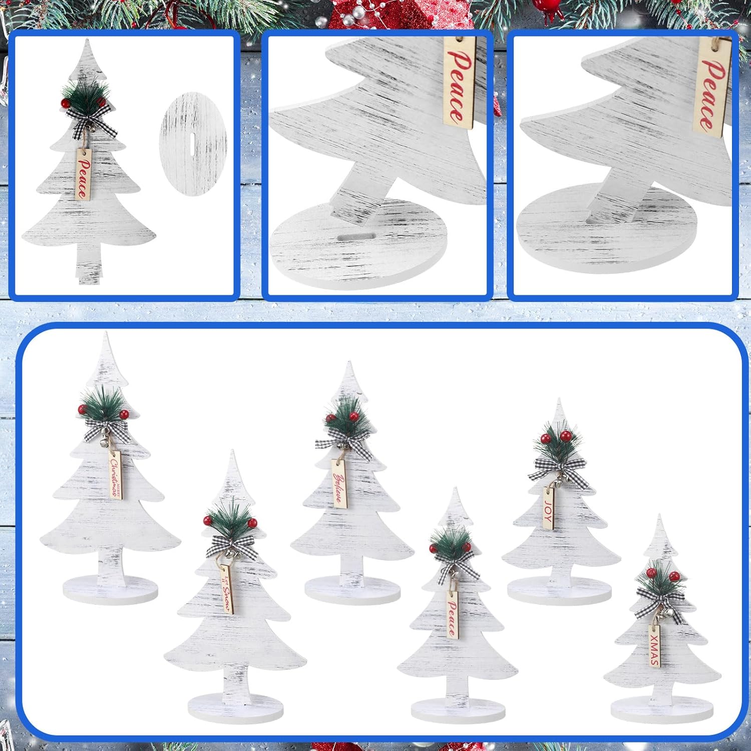 6 piezas de madera rústica para árbol de Navidad, decoración de casa de campo, árboles independientes, bandeja escalonada, decoración de mesa para