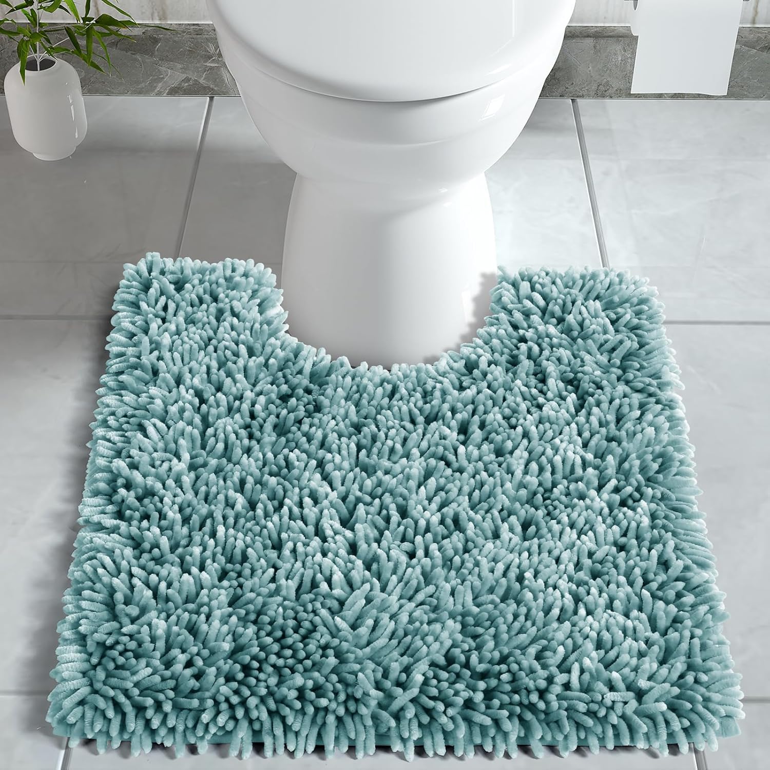Yimobra Alfombras de inodoro en forma de U, felpilla de lujo extra gruesa en forma de U, tapete de contorno antideslizante para suelo de baño, suave