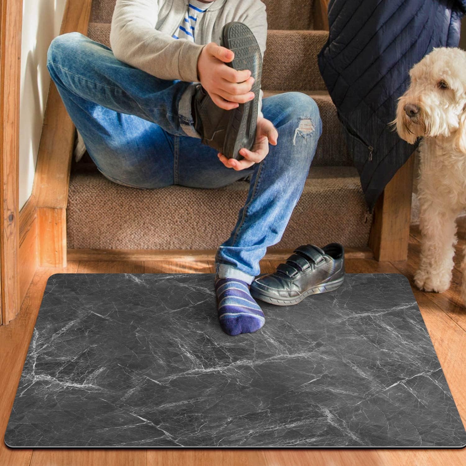 GOYLSER Alfombra antideslizante para peldaños de madera, alfombra antideslizante para interiores y exteriores, alfombra a juego para peldaños de