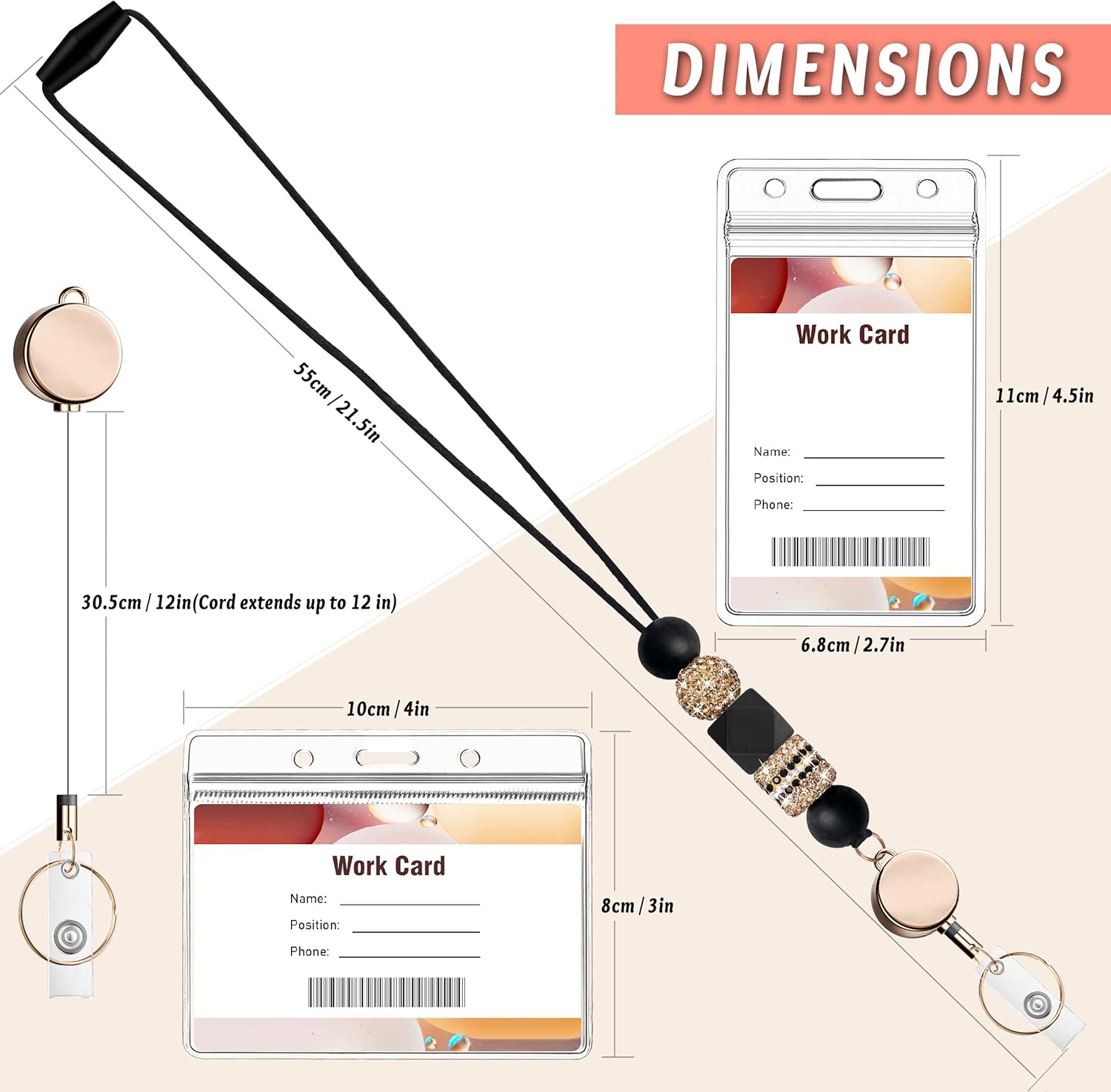 KAPTRON – Cordón retráctil con soportes para insignias, lindo cordón para profesores para tarjetas de identificación y llaves, cordón de silicona