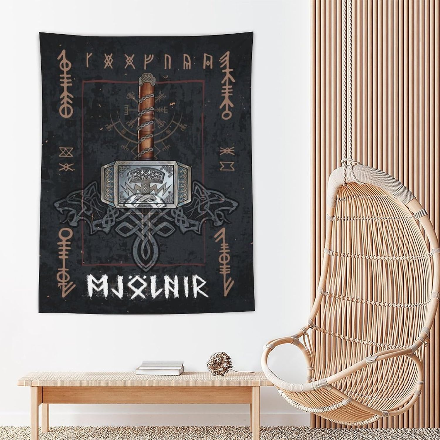 Tapiz de mitología nórdica Mjolnir, tapiz de pared, impresión artística moderna, para dormitorio familiar, tapices de 60 x 80 pulgadas